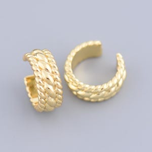 Classic 18K Gold Filled Braided Open Hoop Earrings Rope Textured Chunky Statement Jewelry 15x6mm