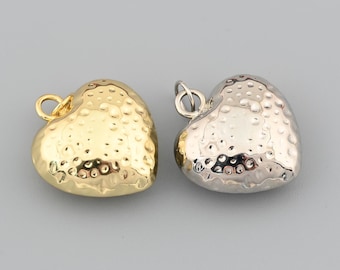 Hammered Heart Pendant With Textured Surface for DIY Necklace Jewelry Making Modern Love Charm 23x21mm