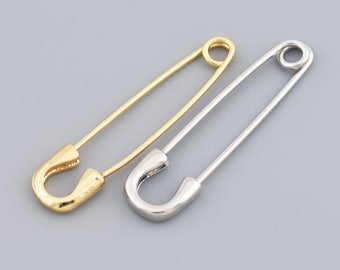 Elegante broche de seguridad chapado en oro de 18 quilates para la elaboración de colgantes, collares y pulseras. Materiales para la fabricación de joyas. 39,5 x 9 mm.