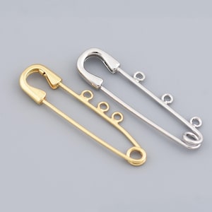 Multi-Loop Safety Pin Charm in 18K Gold Filled for Trendy Jewelry DIY or Decoration 39.5x11mm