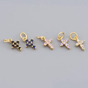 Mini 18K Gold Filled Cross Charms With Sparkling Cubic Zirconia In Multiple Colors For Faith Jewelry DIY Supplies 11.5x7mm