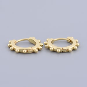 Dainty Beaded Hoop Earrings Gold Filled Small Ball Accent Huggie Hoops Simple Classic Jewelry 16.5x2mm