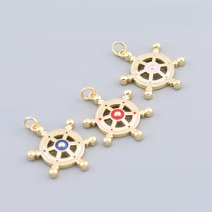 Charming 18K Gold Filled Nautical Steering Wheel Pendant with Multi-Color Bead Centerpiece Design 19.6x24.6mm