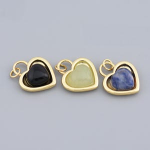 Multi Color Gemstone Heart Pendant in 18K Gold Filled Frame for Handmade Bracelets and Necklaces 19.5x16mm