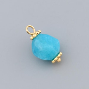 Natural Blue Apatite Bead Charm with 18K Gold Filled Detailing for Bracelet, Necklace, and Earring Making 7.7x13.9mm