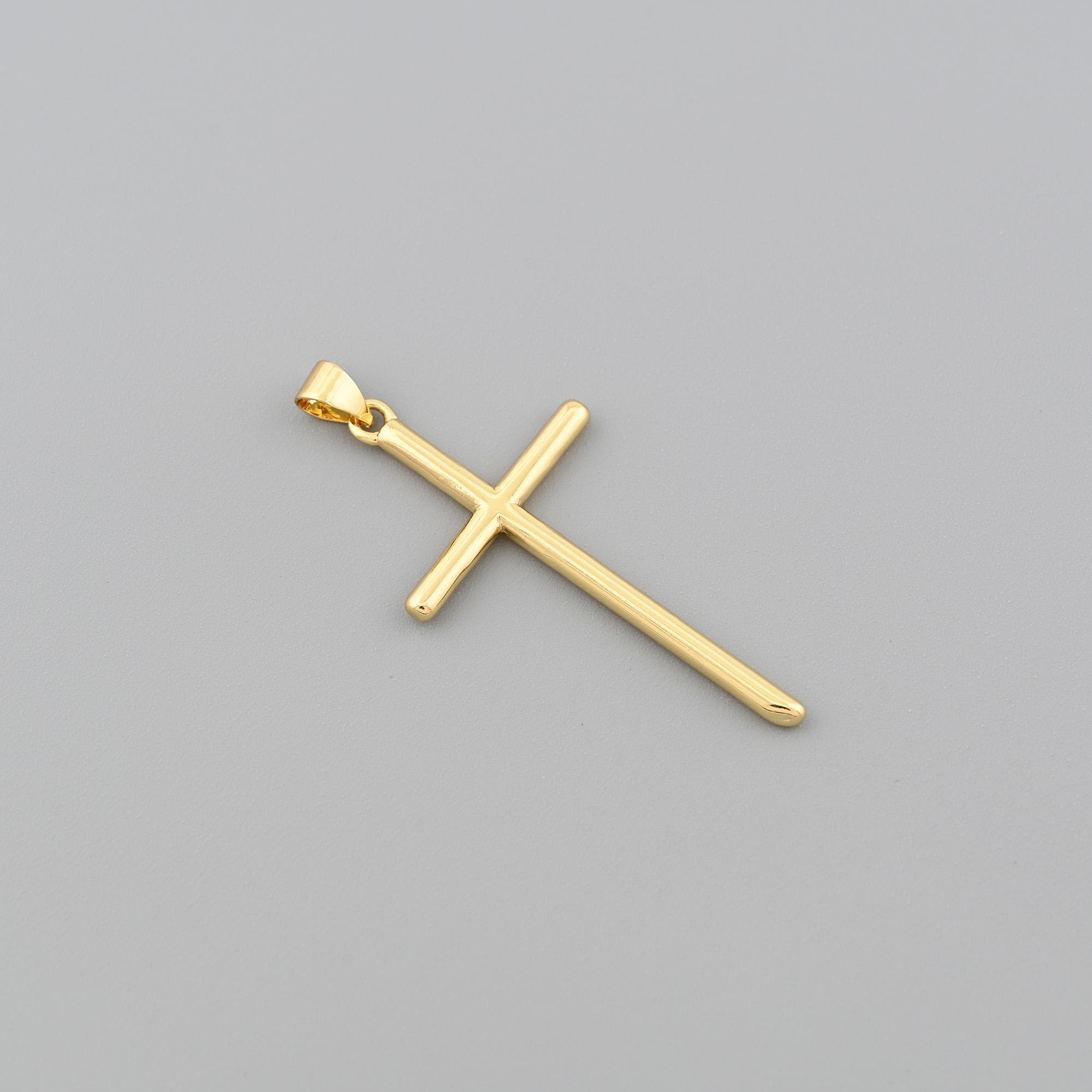 Sleek 18K Gold Filled Cross Pendant With Smooth Surface, Perfect