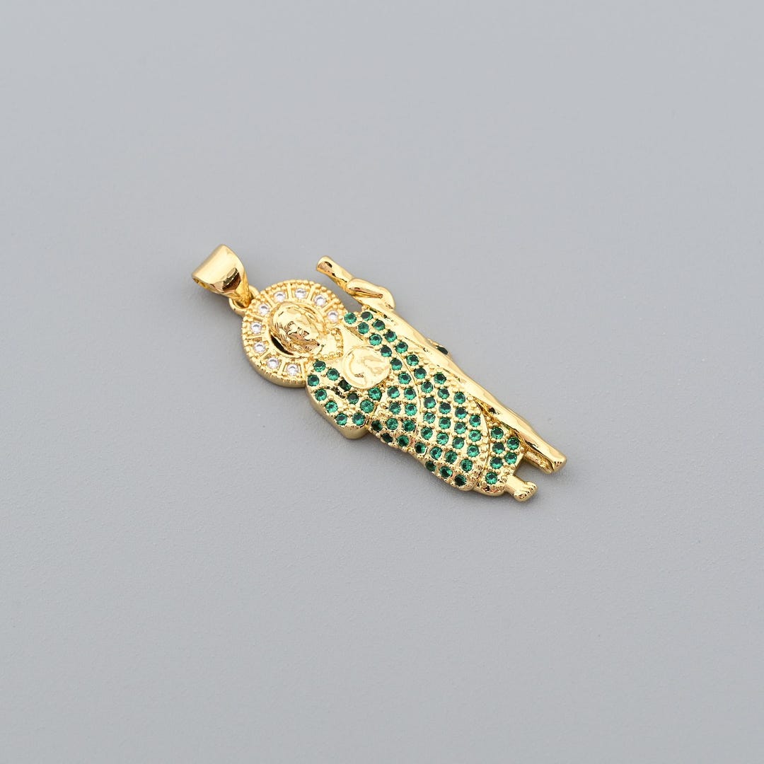 Spiritual 18K Gold Filled St Jude Pendant Necklace With Green Gemstones ...