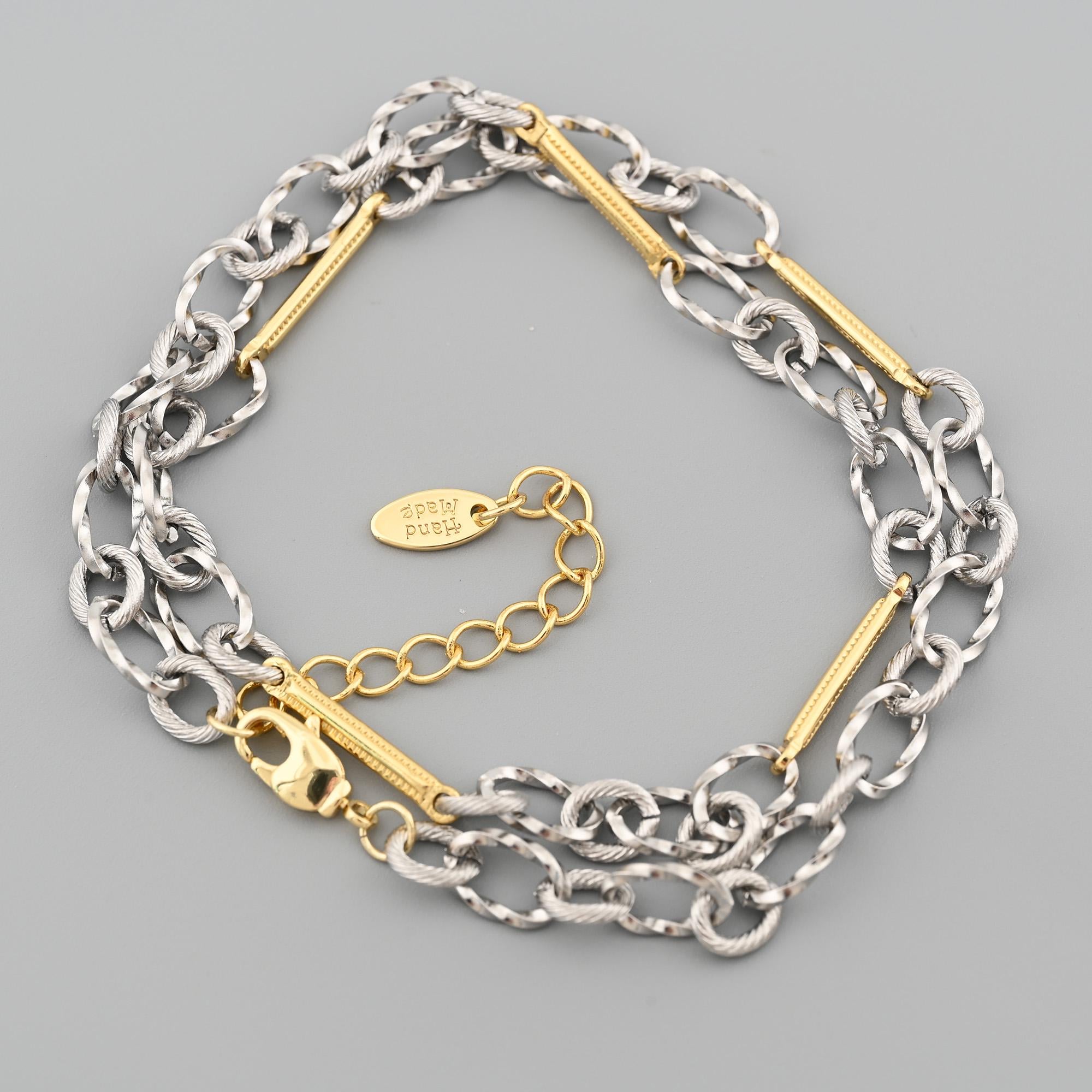 ツートン 18K ゴールドフィルド シルバー ロープチェーン ブレスレット