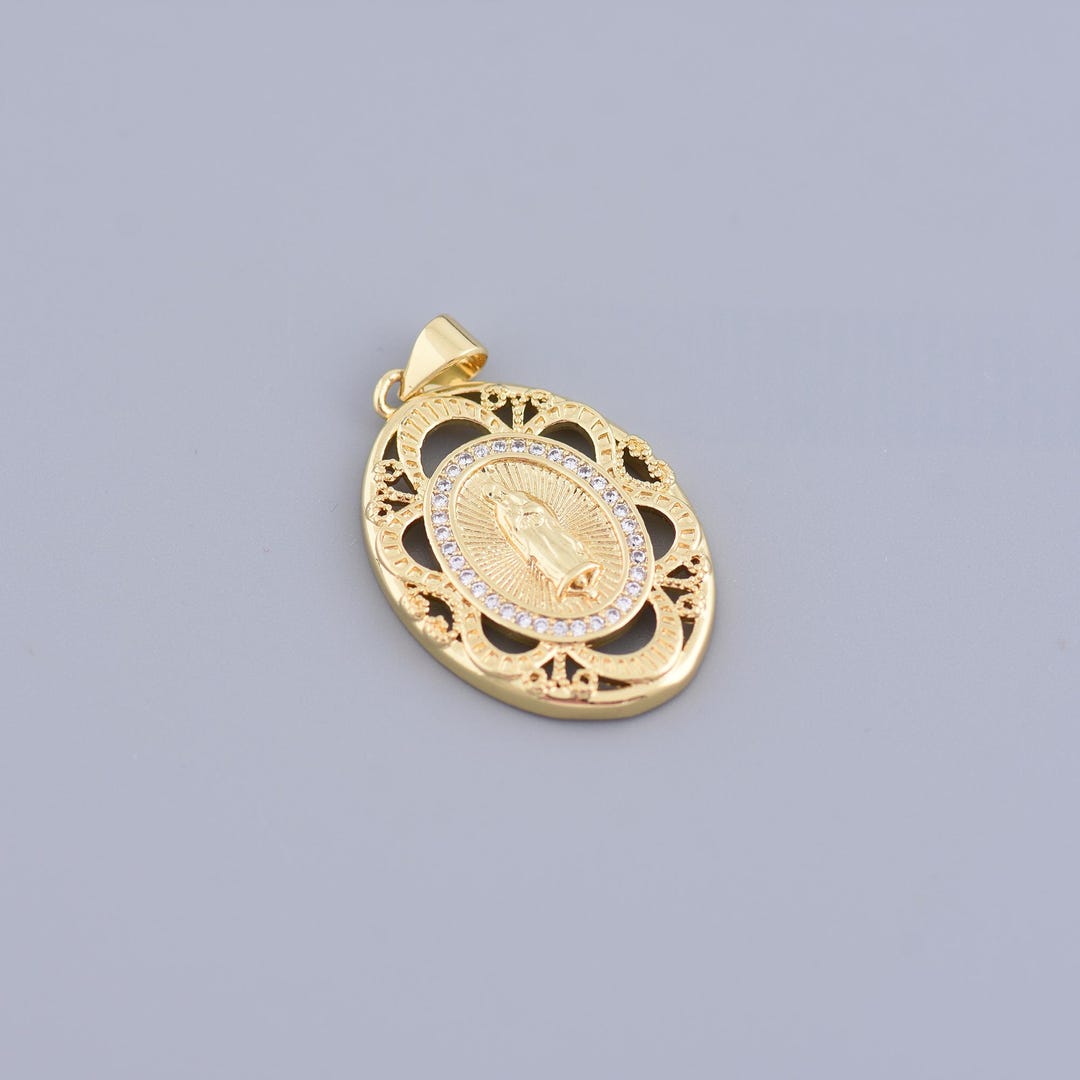 Elegant 18K Gold Filled Virgin Mary Oval Pendant With CZ Accents ...