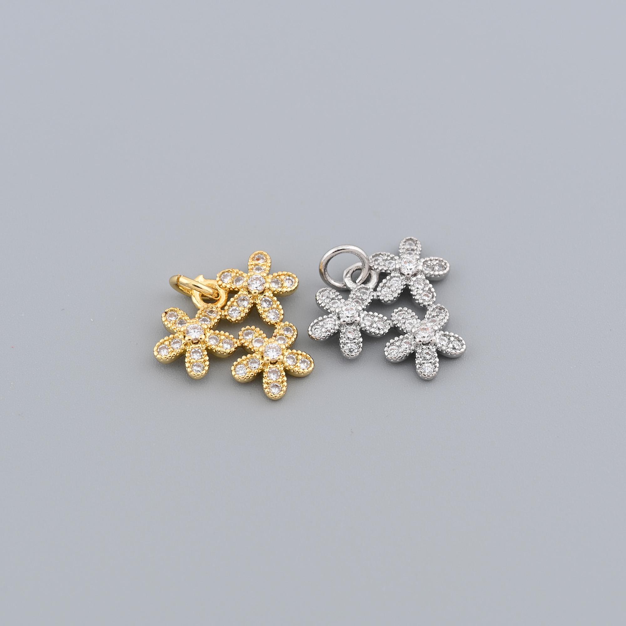 Beautiful 18K Gold Filled Triple Daisy Charm With Cubic Zirconia