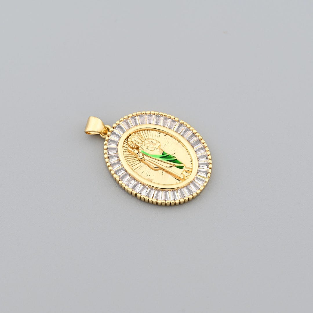 Blessed 18K Gold Filled Saint Jude Oval Medal Pendant With Clear ...