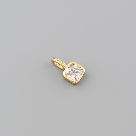 Chic 18K Gold Filled Geometric Square Charm with Shiny Zircon Stone for Fashion Necklace And Modern Jewelry Creations 8.5x16mm