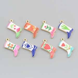 Charming Western Boot Charm Featuring 18K Gold Filled Edge with Cute Enamel Patterns for DIY Necklace Bracelet Designs 16.5x24mm