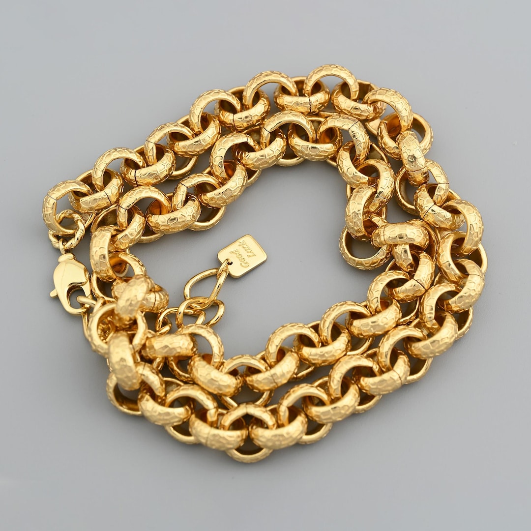 Textured Heavy Chain Necklace Crafted in 18K Gold Filled Double Layer ...