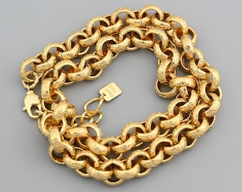 Collar de cadena pesada texturizada elaborado con eslabones de doble capa rellenos de oro de 18 quilates para un estilo llamativo y llamativo de 51 + 7 cm.