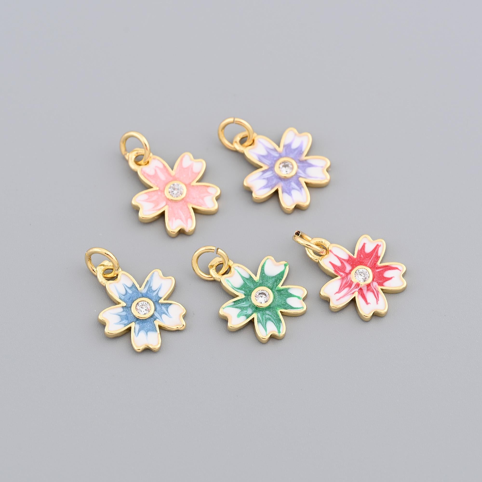 Charming 18K Gold Filled Sakura Pendant Enamel Flower Jewelry With
