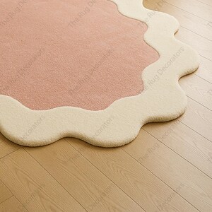 Hand-Tufted Wool Rug – Pink Wavy Edge, Modern Nursery Decor image 6