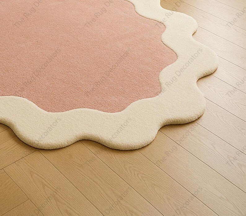 Hand-Tufted Wool Rug – Pink Wavy Edge, Modern Nursery Decor image 6
