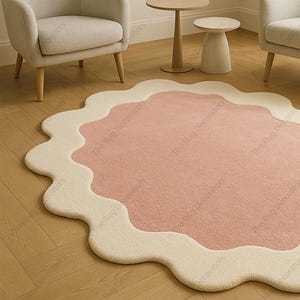 Hand-Tufted Wool Rug – Pink Wavy Edge, Modern Nursery Decor image 7