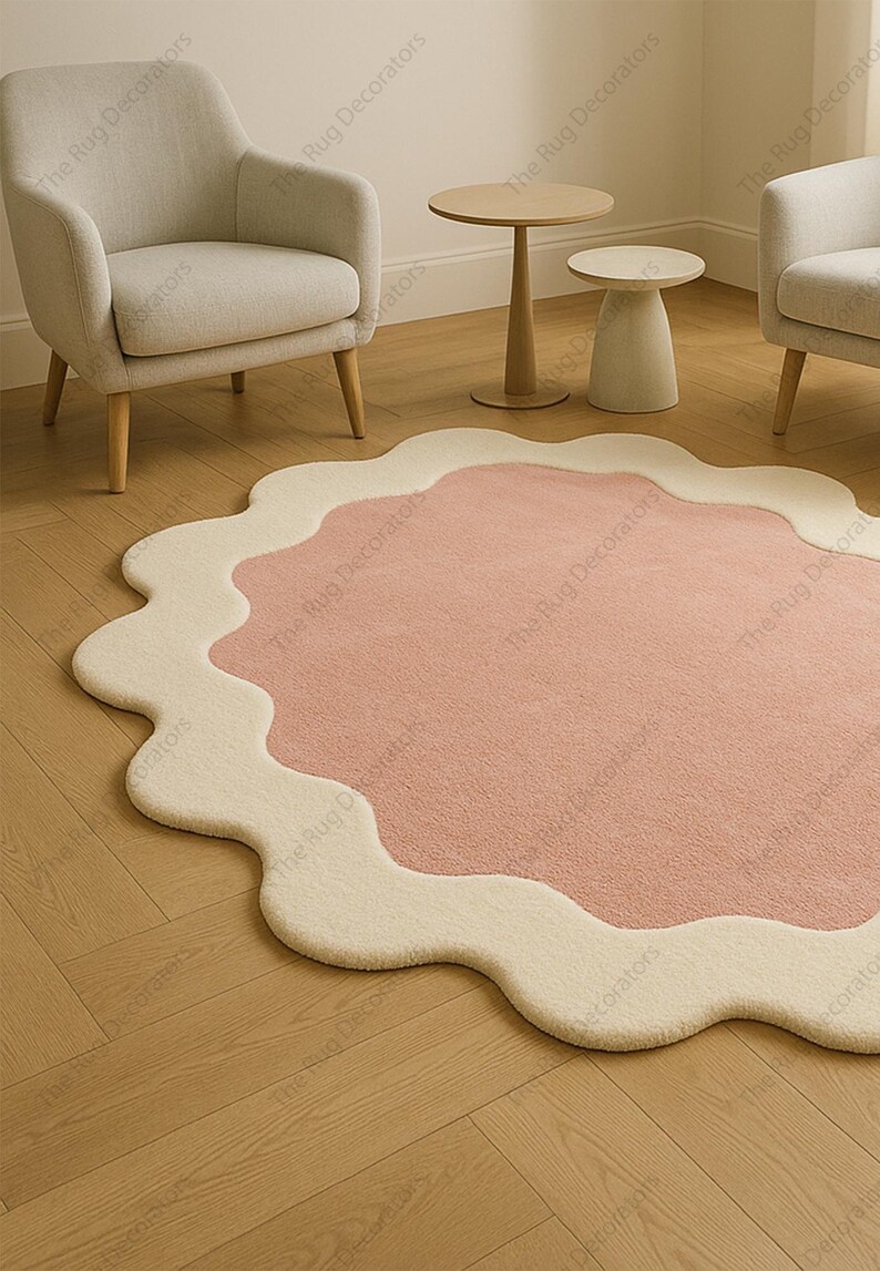 Hand-Tufted Wool Rug – Pink Wavy Edge, Modern Nursery Decor image 7