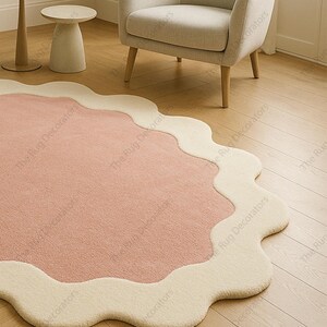 Hand-Tufted Wool Rug – Pink Wavy Edge, Modern Nursery Decor image 8
