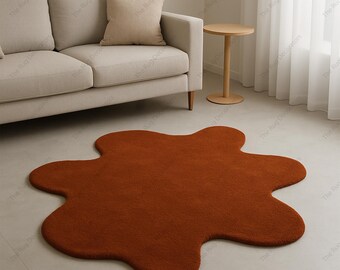 Hand-Tufted Wool Rug | Terracotta Blob Shape, Modern Minimalist