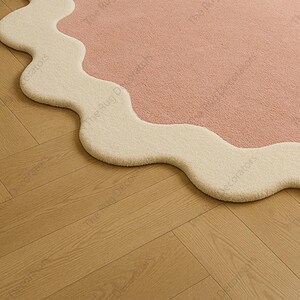 Hand-Tufted Wool Rug – Pink Wavy Edge, Modern Nursery Decor image 5