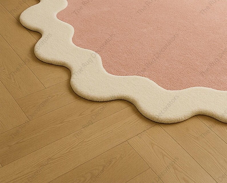 Hand-Tufted Wool Rug – Pink Wavy Edge, Modern Nursery Decor image 5