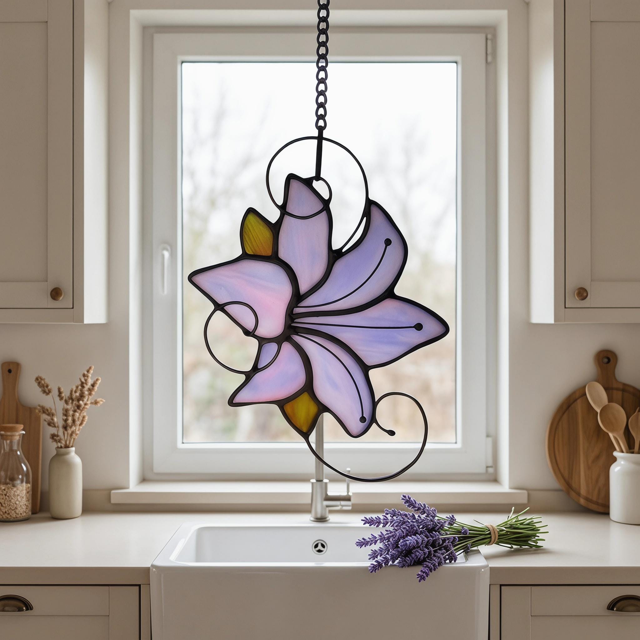 Window Pendant Colored Lily Flower Glass Window Decoration,colored Glass Pendant ...