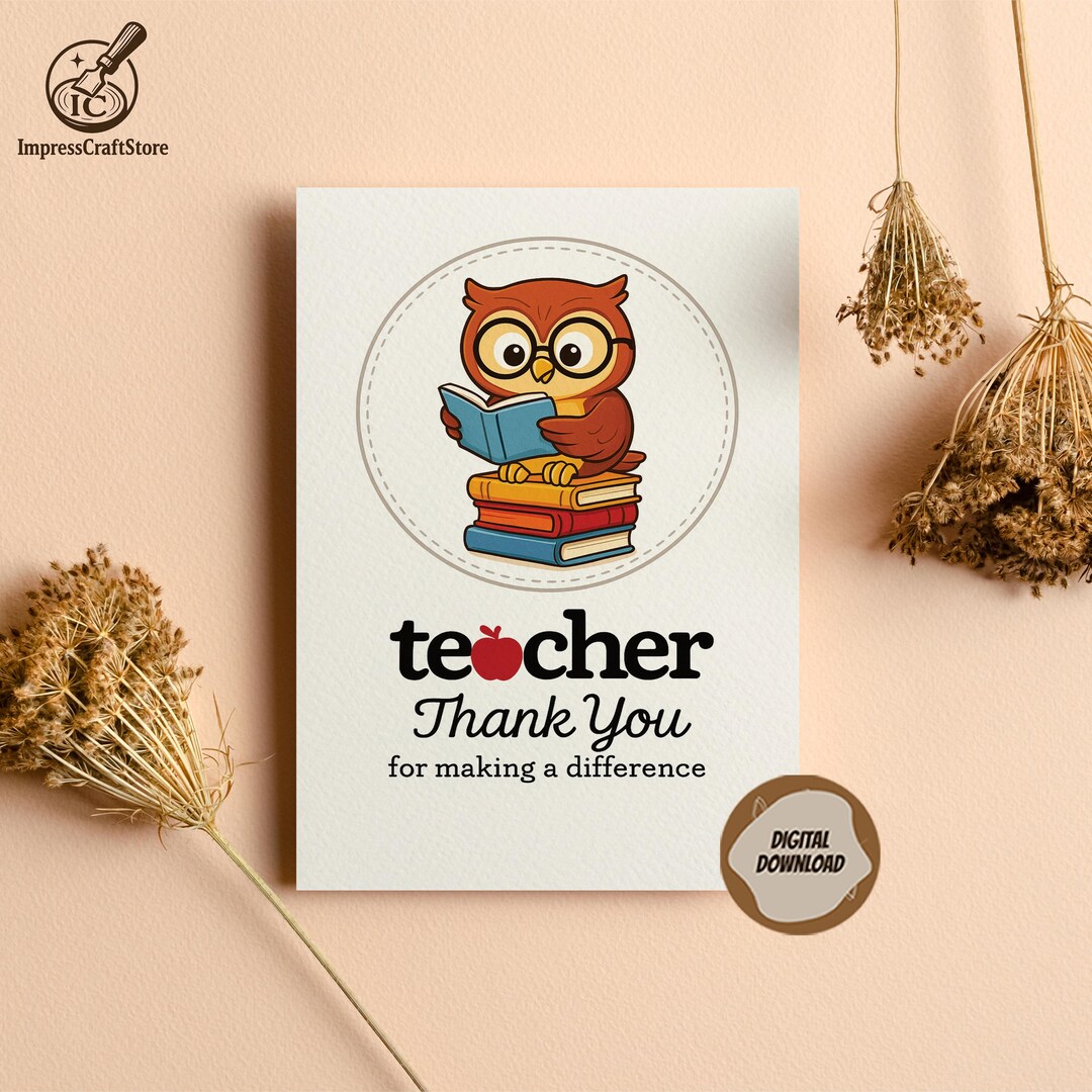 Owl Teacher Appreciation Card: Printable 5x7 Greeting (digital Download ...