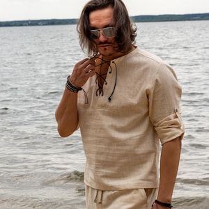 Men&#39;s Linen Shirt long sleeve, Made in Europe in Atelier, Stylish and comfortable clothes for summer made of linen, Stylish outfit