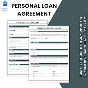 Editable Personal Loan Agreement Template: Customizable Loan Contract (Canva Digital Download