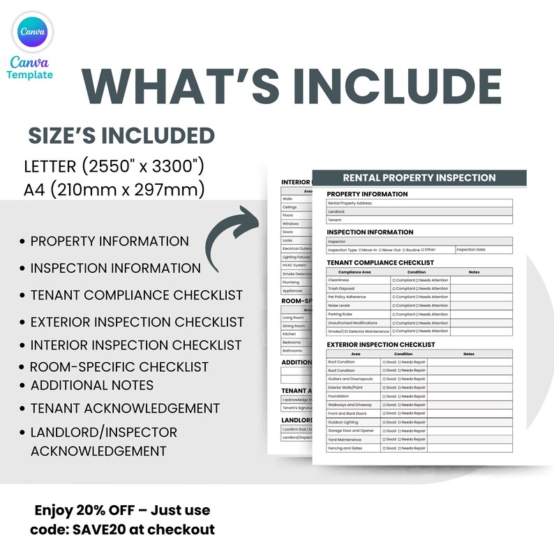Rental Property Inspection Checklist: Landlord Move-in/out Form ...
