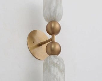 Handcrafted Alabaster Wall Sconce Elegant Modern Brass Light Fixture: Plug in wall sconce | Directional Lighting | pair of wall sconces