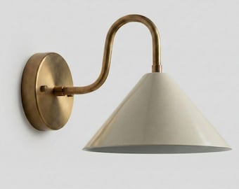 Modern Brass Wall Sconce Light: Cone Shade Sconce Lamp | Minimalist Bedroom Lighting | Mid Century Modern Wall Lamp | Bathroom Vanity Light