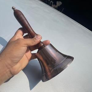 Victorian Nautical Solid Brass Hand Bell With Wooden Handle ~ School Bell Dinner Bell Home Office Décor Handheld Bell ~ Gift Item