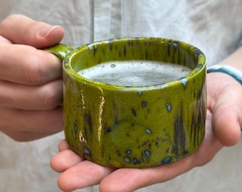 Chunky Rustic Ceramic Mug, Handmade Stoneware Coffee Cup, Whimsigoth Cottagecore Pottery Large Hand Thrown Thumb Rest 6.8oz Artisan Gift