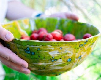 Handmade Ceramic Bowl | 101 oz Large Artisan Serving Bowl for salad or pasta | Rustic Home Decor  | White Clay Pottery Rustic