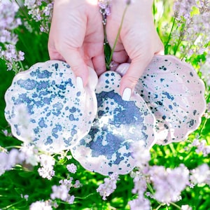 Set of 3 Handmade Ceramic Shell Plates – Food Safe Pastel Pottery, Organic Glazed Dishes for Dessert, Appetizers, or Jewelry Decor