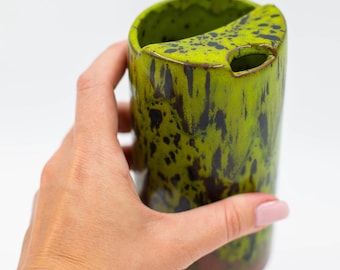 Tall Green Ceramic Travel Mug – Handmade Pottery Coffee Cup with Lid, Eco Friendly Gift, To Go Ceramic Tumbler