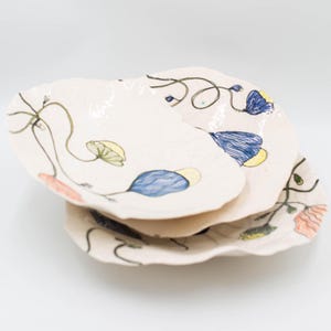 Handmade Floral Ceramic Plate | Large Hand-Painted Pottery Serving Plate | Artisan Dinnerware | Unique Wedding or Housewarming Gift