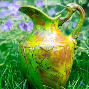 Ceramic Pitcher 1.5L | Handmade Pottery Jug | Artisan Clay Vase | Rustic Kitchen Decor | Large green Jug | Gift for Her