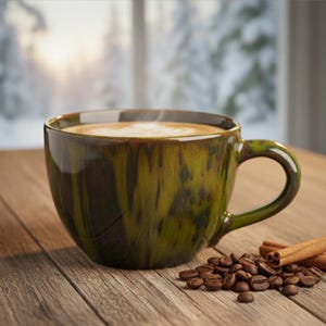 Oversized Mug 17oz, Speckled Ceramic Mug, Mossy Forest Green Coffee Cup, Handmade Pottery, Large Stoneware Teacup, Unique Wabi Sabi Gift