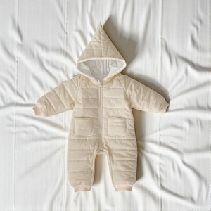Winter Baby Romper Thick Cashmere Hooded Jumpsuit, Quilted Warm Infant Snowsuit, 0-24M Boys Girls Solid Color Outfit