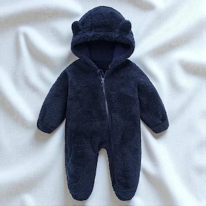 Newborn Baby Romper with Ears, Polar Fleece Infant Bodysuit, Soft Winter Onesie Outfit, 0-12M Cute Baby Girl Clothes