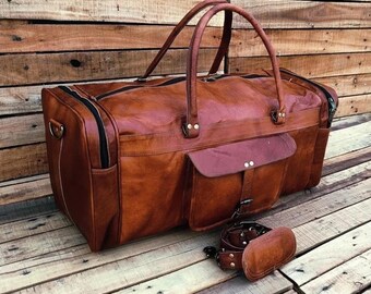 Passen Sie echtes Leder Duffle Bag Große Vintage Reise Weekender Gym Gepäck für alle Zwecke