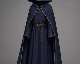Blue Wizard Costume – Archmage Robe, Hooded Cloak, Hat, Belt