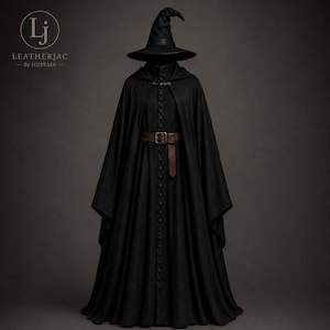 Wizard Cloak Outfit | Medieval Robe, Hat Set, Fantasy Costume