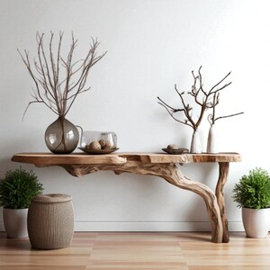 Mesa auxiliar flotante de madera rústica, consola de borde natural para espacios modernos, mesa de entrada o pasillo de 101 cm