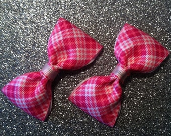 CUTE pinup rockabilly pink Plaid Hair Bows pair
